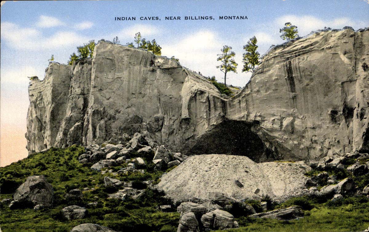 Postcard image of the Indian Caves near Billings, Montana